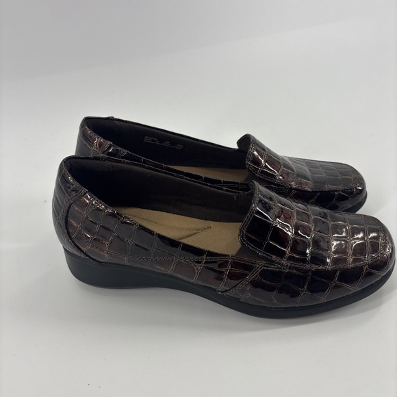 Clarks Gael Angora Brown Croc Embossed Leather Comfort Loafers 7M Shoes - Picture 3 of 9